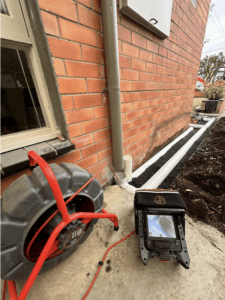 Professional drainage inspection setup by Bay Plumbing and Drainage in Geelong, featuring modern equipment.
