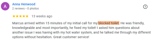 Screenshot of client feedback