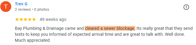 Screenshot of client feedback