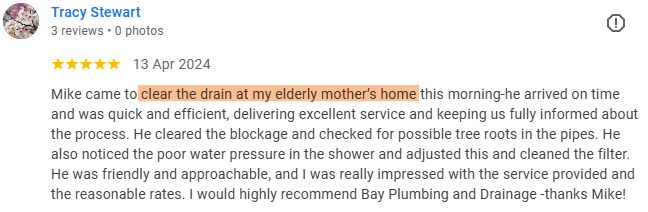 Screenshot of client feedback