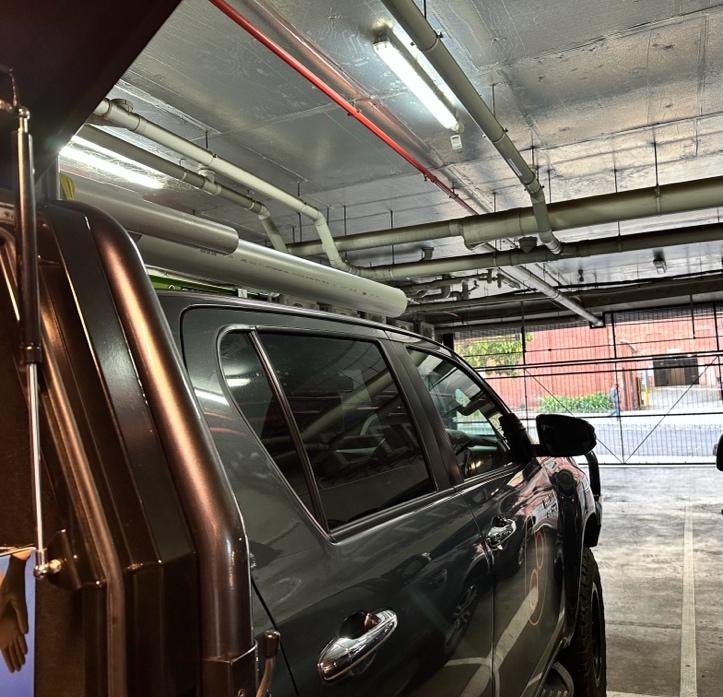 Vehicle parked in underground garage.